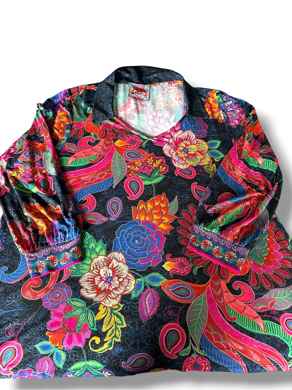 Johnny Was THE JANIE FAVORITE PUFF SLEEVE POLO SZ XXL 2X PLUS SIZE COLORFUL BIRD - Picture 2 of 10